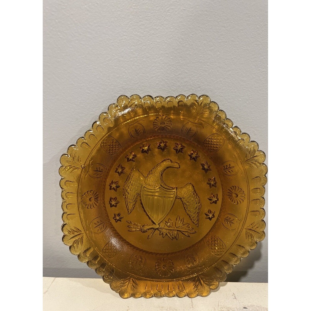 Patriotic Eagle Plate 13 Stars Beaded Edge Amber - VINTAGE Collection Plate Fall